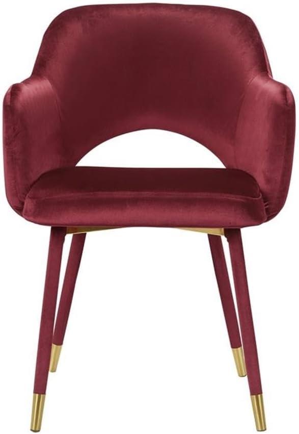 ACME Applewood Velvet Upholstered Accent Chair in Bordeaux Red and Gold