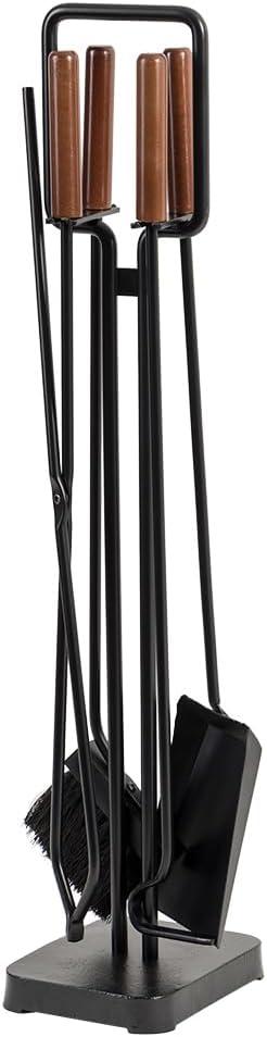 Modern Ember Levi 5-Piece Fireplace Tool Set in Black, Steel Construction