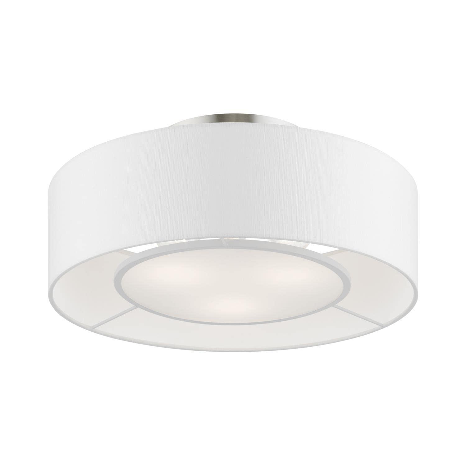 Livex Lighting Gilmore 3 - Light Semi-Flush Mount in  Brushed Nickel/Shiny White