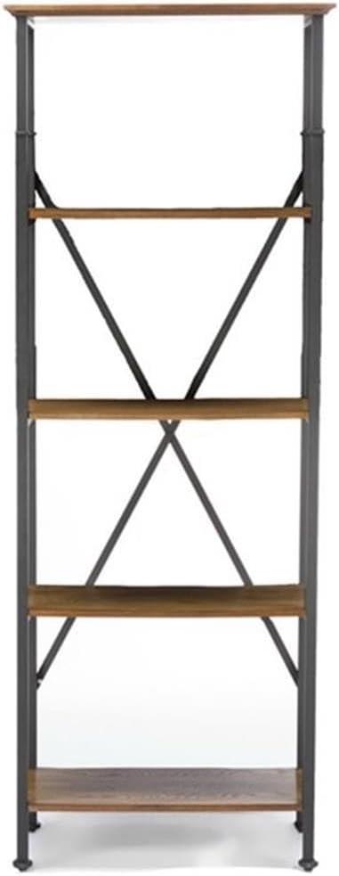 74.25" Lancashire Wood & Metal Bookcase Brown - Baxton Studio: Vintage Industrial Design, Iron X Stretchers