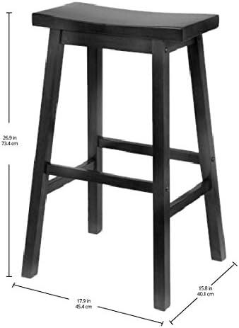 29" Satori Saddle Seat Barstool Black - Winsome: Solid Wood, High-Top Counter, Backless Design