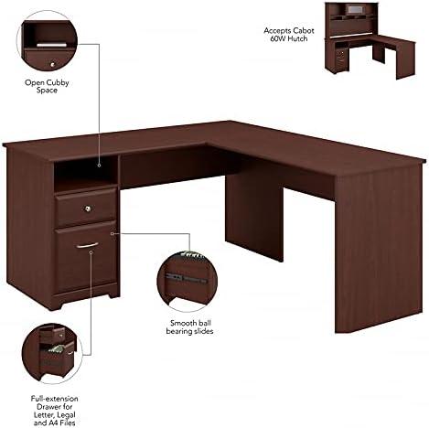 Cabot Modern 60W L Desk with Hutch, includes File Drawer and Storage Shelves in Harvest Cherry