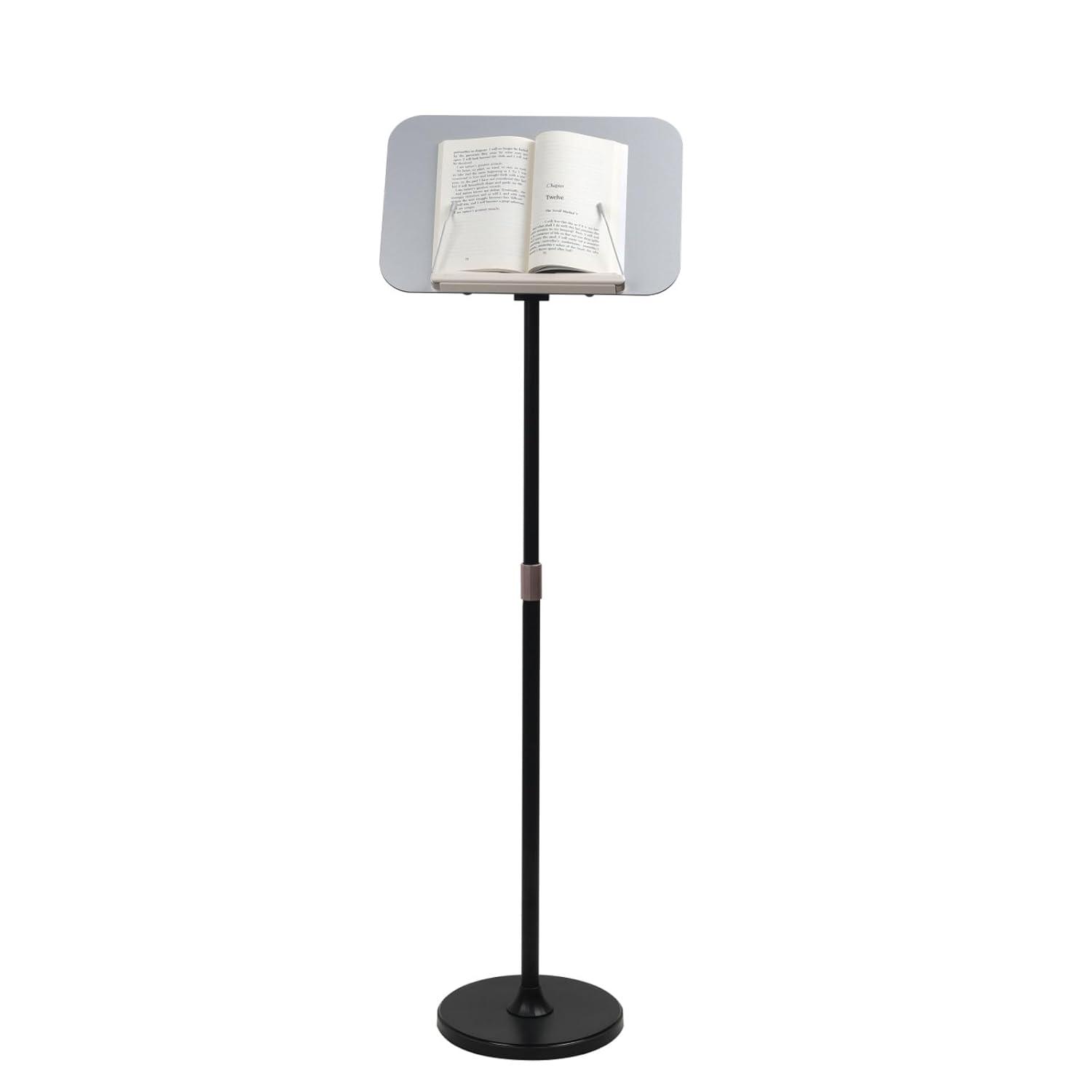 Portable Floor Lectern Podium Stand for Speech, Presentation, with Black Stand, Gray Board and Adjustable Height for Laptop, Book or Sheet Music