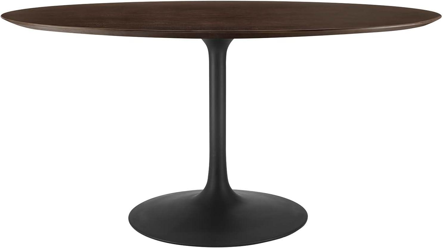 Modway Lippa 60" Oval Modern Wood & Metal Dining Table in Cherry Walnut/Black