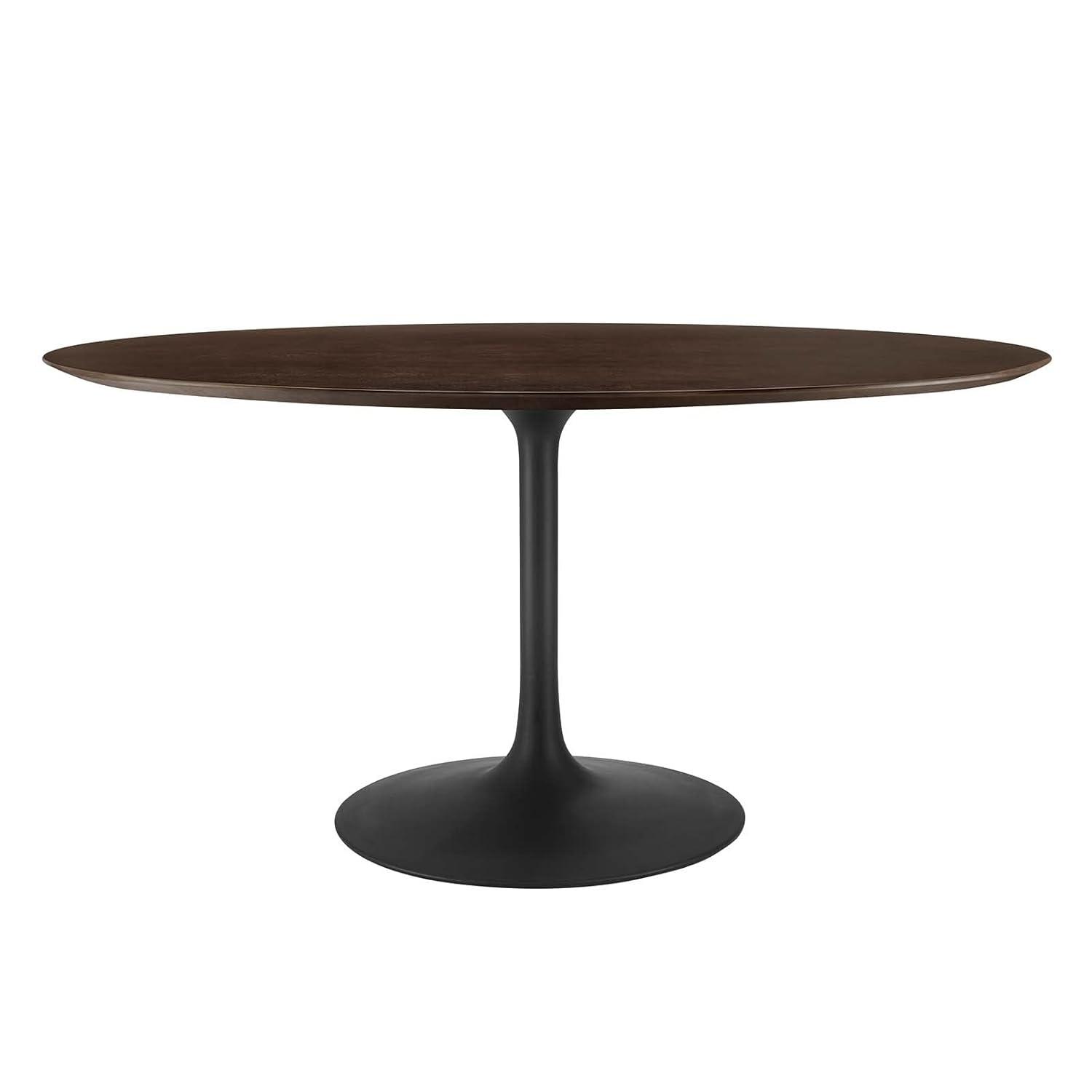 Modway Lippa 60" Oval Modern Wood & Metal Dining Table in Cherry Walnut/Black