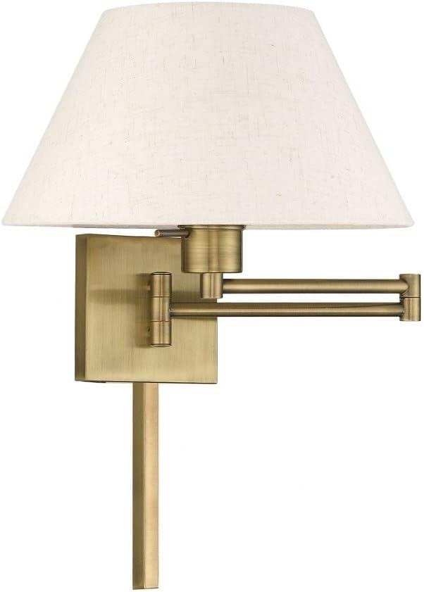 Bronze Finish Swing Arm Wall Lamp with Oatmeal Fabric Shade