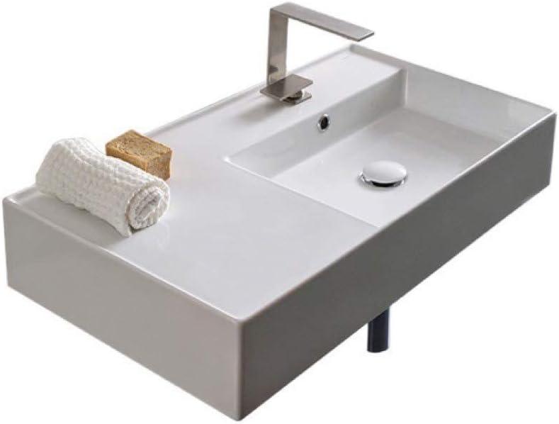 Scarabeo By Nameeks 17.3'' White Ceramic Rectangular Vessel, Wall Mount Bathroom Sink with Overflow