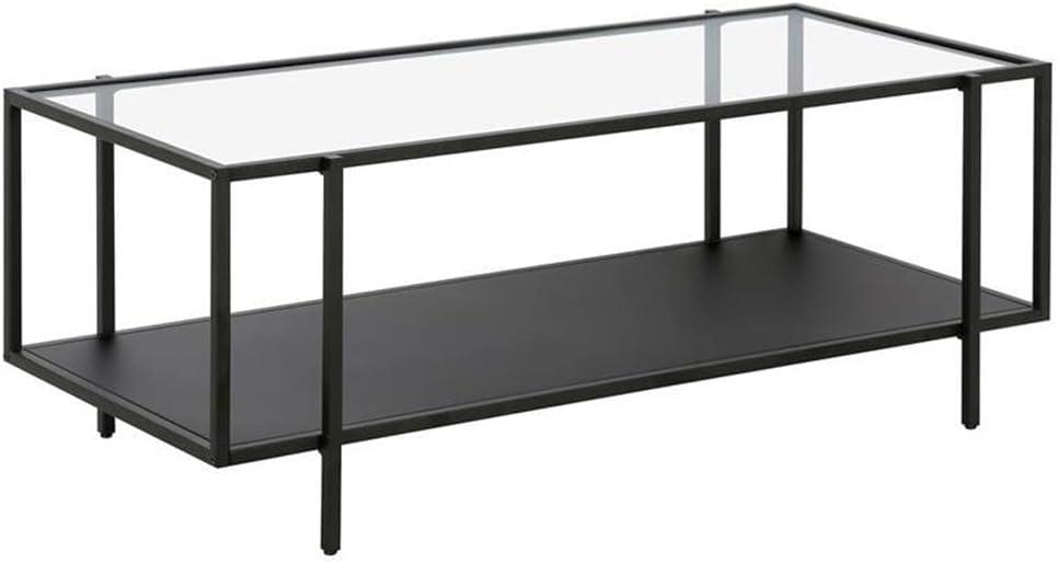 Evelyn&Zoe Vireo 45" Wide Rectangular Coffee Table with Metal Shelf in Blackened Bronze