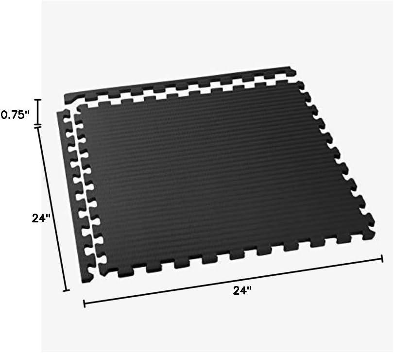 Black EVA Foam Interlocking Exercise Mat Tiles, 24 x 24 Inch