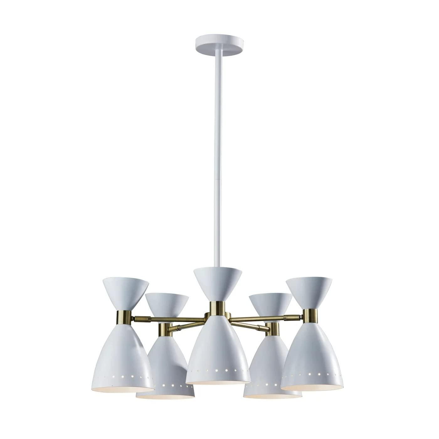 Adesso 5-Head Oscar Pendant White: Modern Metal Ceiling Fixture, ETL Listed, 40W E26, No Bulb Included