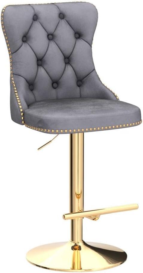 Grey Velvet Swivel Bar Stools Set of 2 with Upholstered Back, Adjustable Counter Height Barstools, Bar Chairs for Home Bar Kitchen Island Pub Restaurant (2 Pcs, Gray)