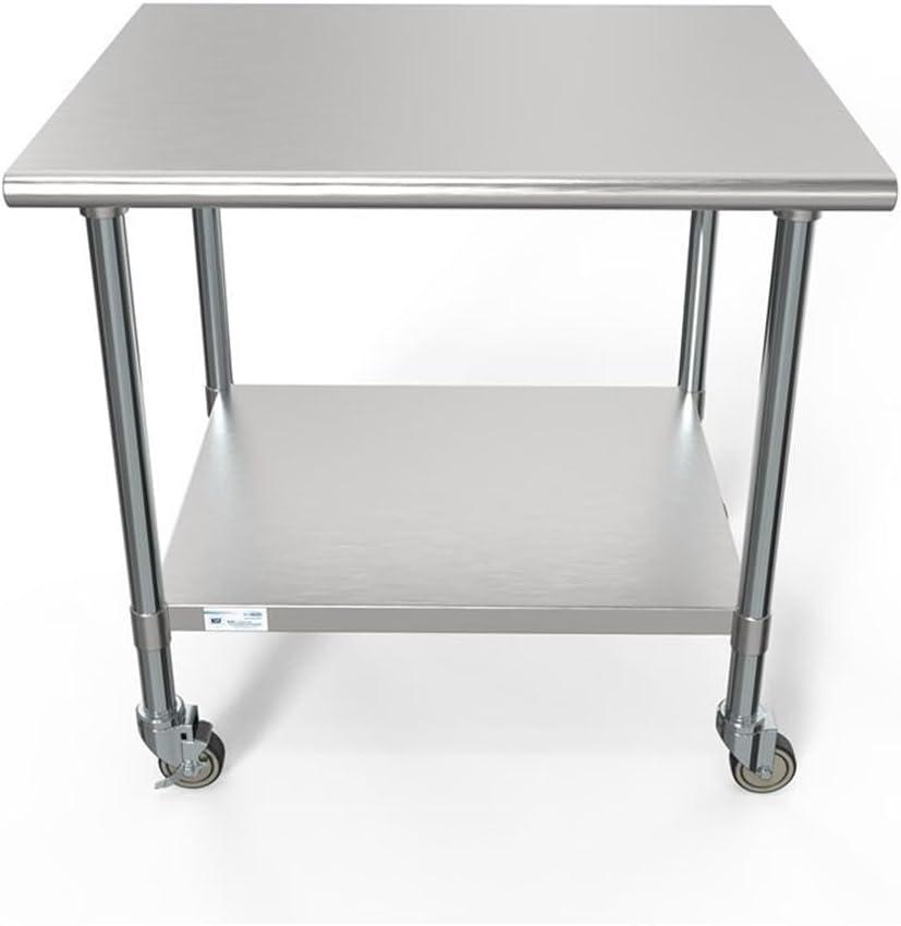 30" x 36" 18-Gauge 304 Stainless Steel Commercial Work Table with Casters, CT3036-18C.