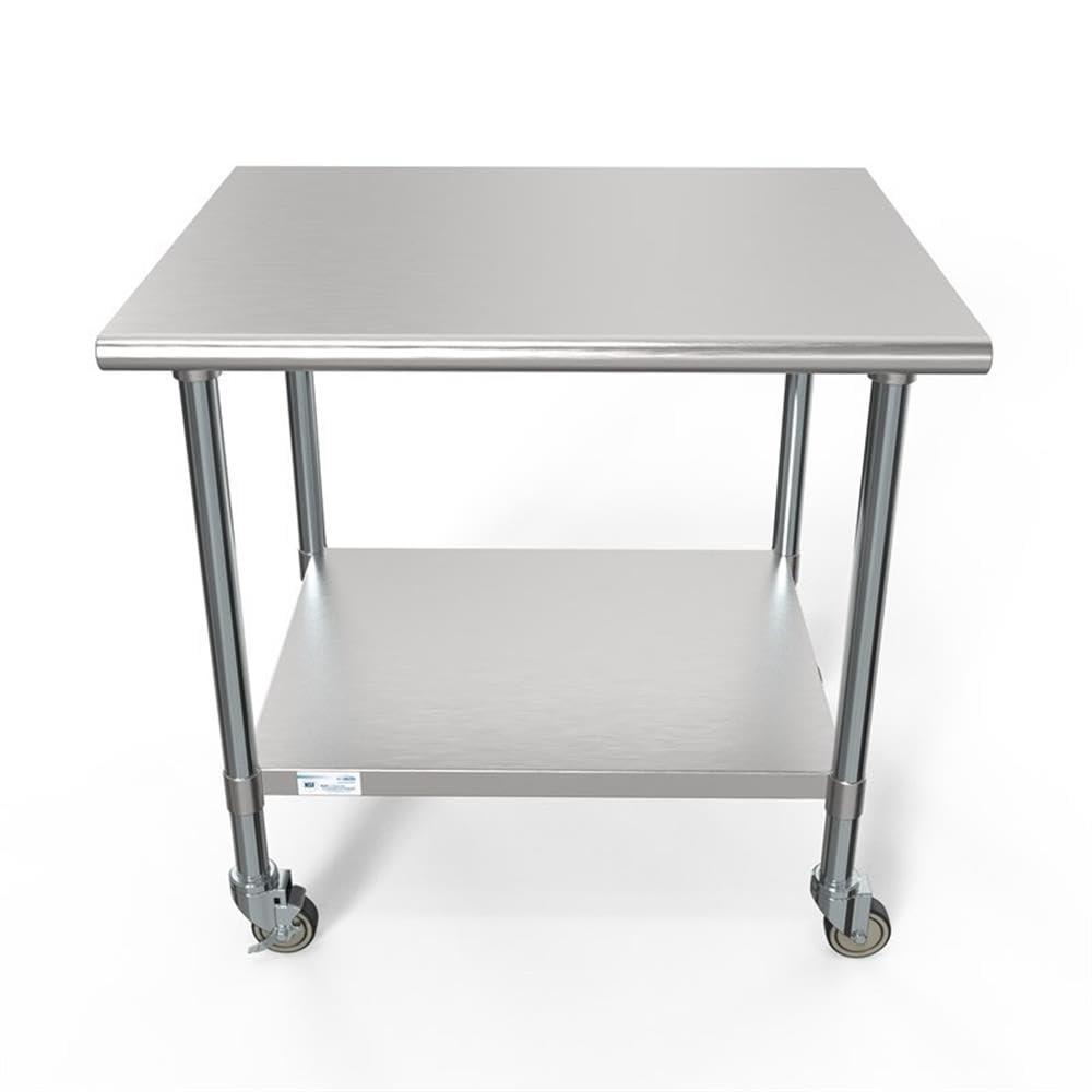 30" x 36" 18-Gauge 304 Stainless Steel Commercial Work Table with Casters, CT3036-18C.