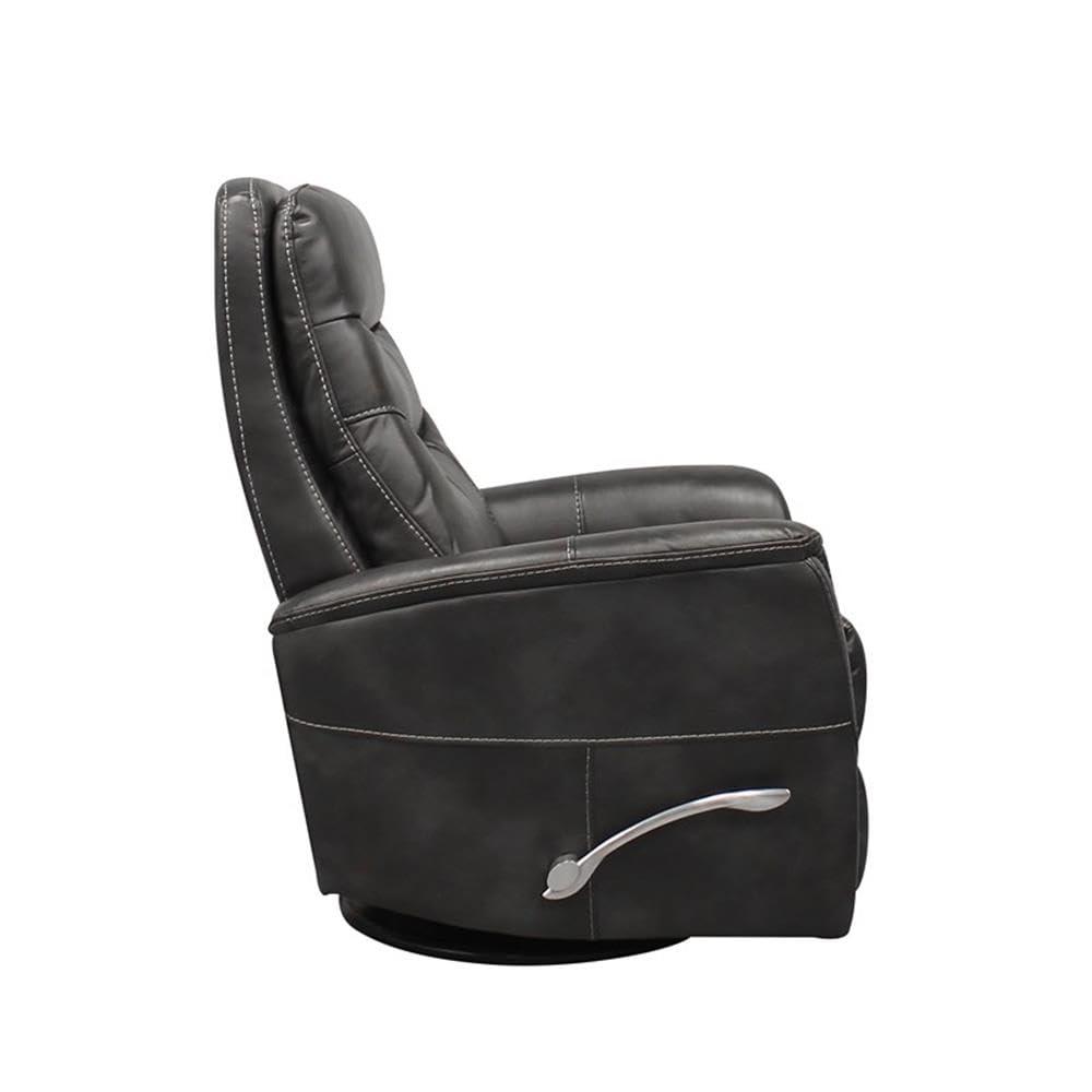 Traditional Flint Brown Leather Swivel Recliner with Wood Accents