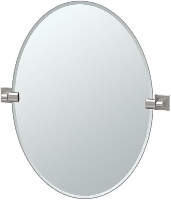 Elevate 26.5" Oval Beveled Frameless Wall Mirror in Satin Nickel