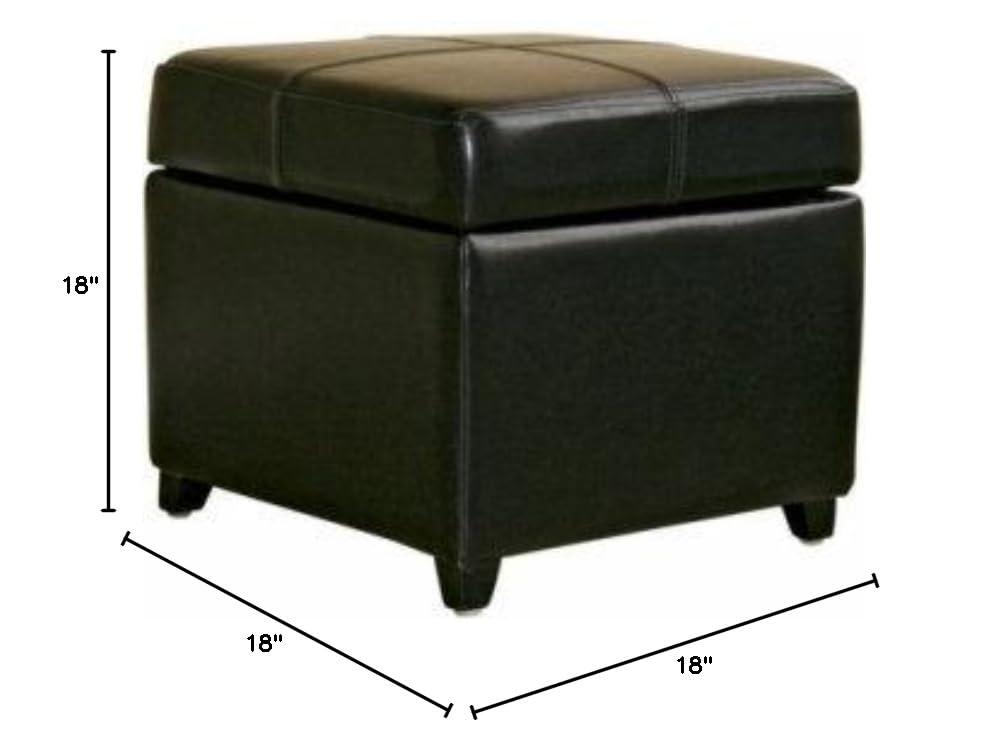 Full Leather Storage Cube Ottoman Black - Baxton Studio: Faux Leather, Wood Frame, No Assembly Required