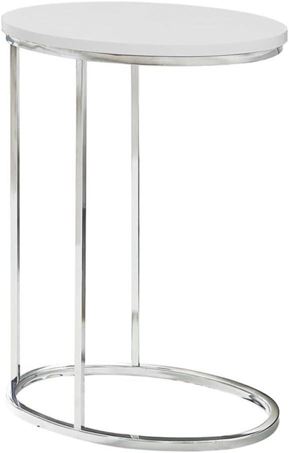 Contemporary Glossy White & Chrome Metal Oval Side Table