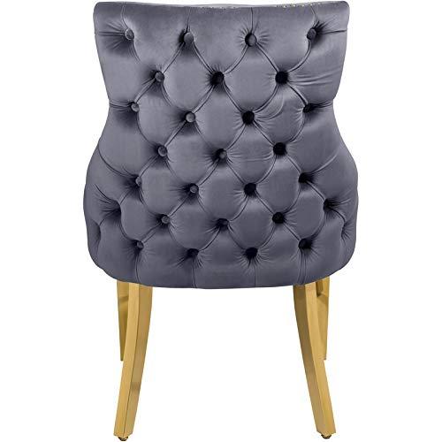 Luxe Grey Velvet Upholstered Dining Chair with Gold Metal Legs