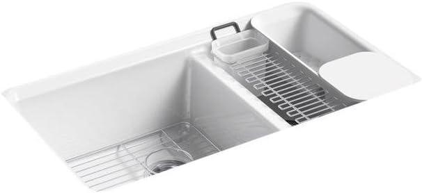 White Cast Iron Double Bowl Undermount Kitchen Sink