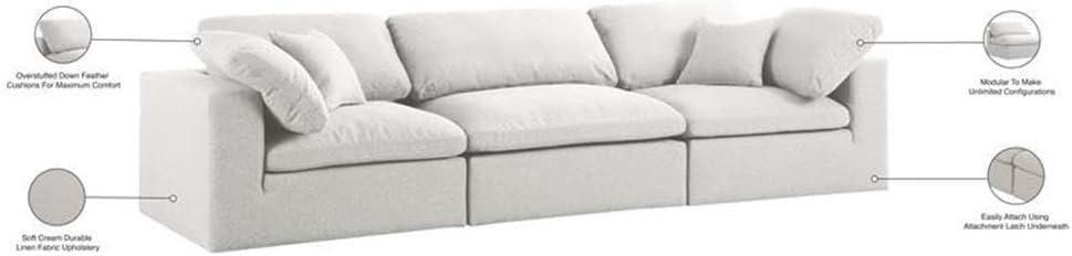 Meridian Furniture Serene Cream Durable Linen Fabric Deluxe Modular Sofa