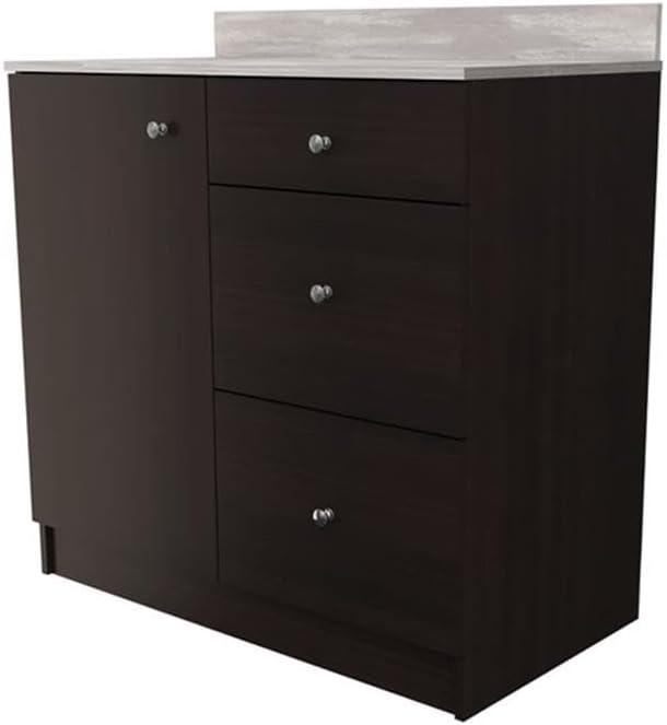 Inval Ambrossia 3-Drawer Breakroom Base Cabinet (36" x 38" x 20"), Espresso/Stone