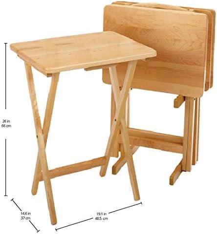 4pc Alex Snack Table Set Natural - Winsome: Wood Construction, Foldable Design, Storage Rack Included