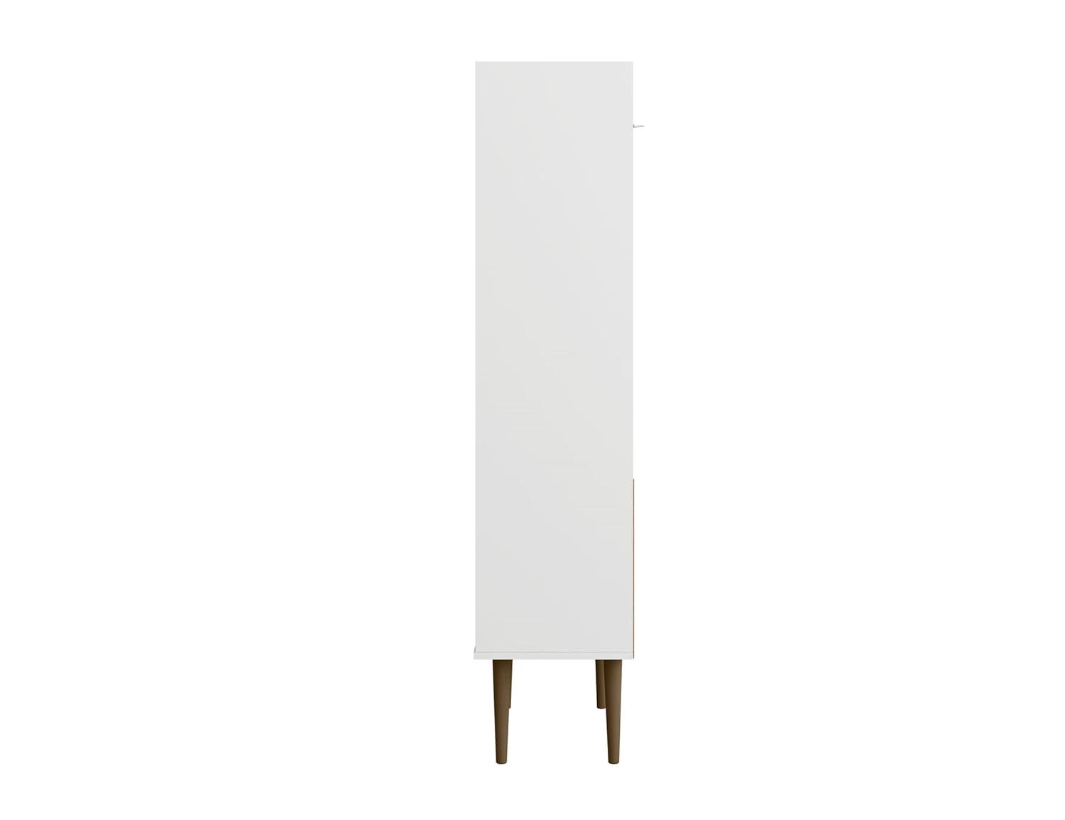 Mid-Century Modern White and Wood 3-Tier Bookshelf with Doors