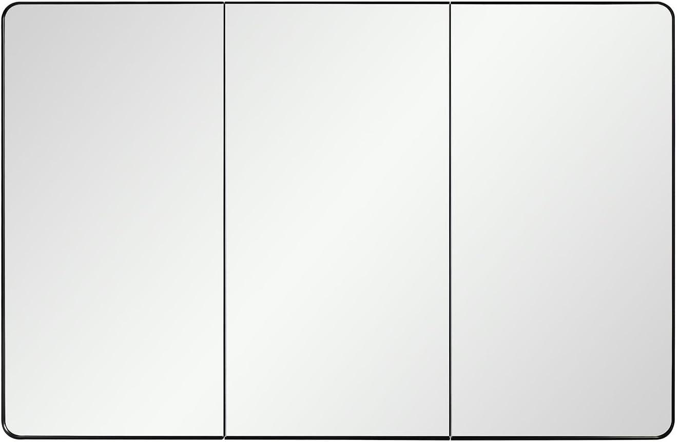 Black Bathroom Medicine Cabinet with Round Corner Framed Door, 40 x 25.5 inch, Recessed or Surface Mount, with Adjustable Glass Shelves