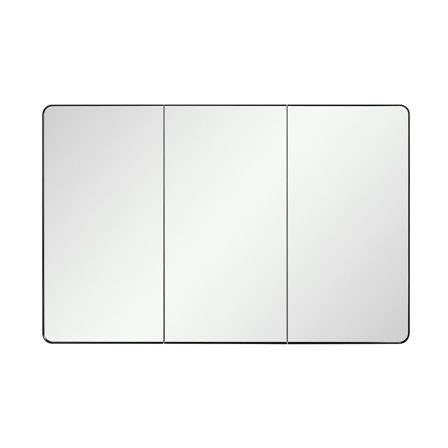 Black Bathroom Medicine Cabinet with Round Corner Framed Door, 40 x 25.5 inch, Recessed or Surface Mount, with Adjustable Glass Shelves