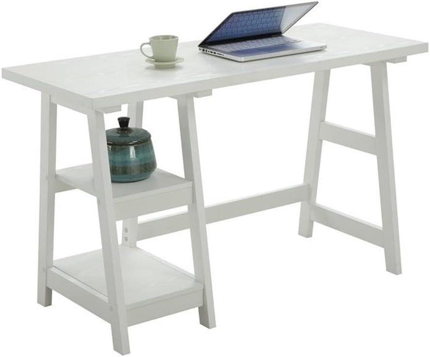 Convenience Concepts Designs2Go 29.25" Tall Trestle Desk with Shelves, White