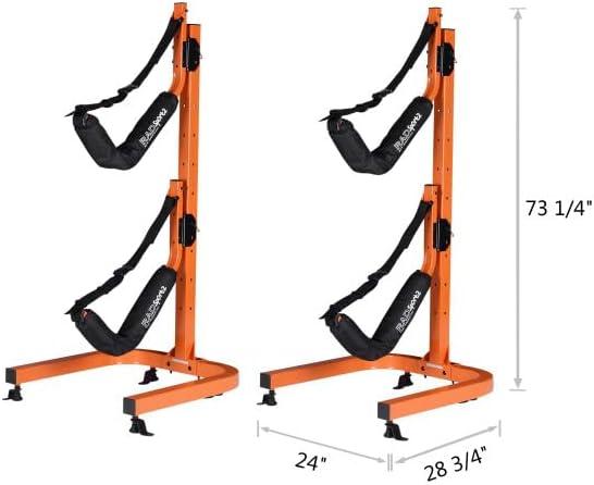 Rad Sportz Kayak Storage Rack - Portable Folding Boat Stands for Garage, Shed, or Dock -Freestanding Kayak Stands with Padded Arms and Adjustable Straps - Holds 2 Canoes, SUP, or Paddleboards, Orange