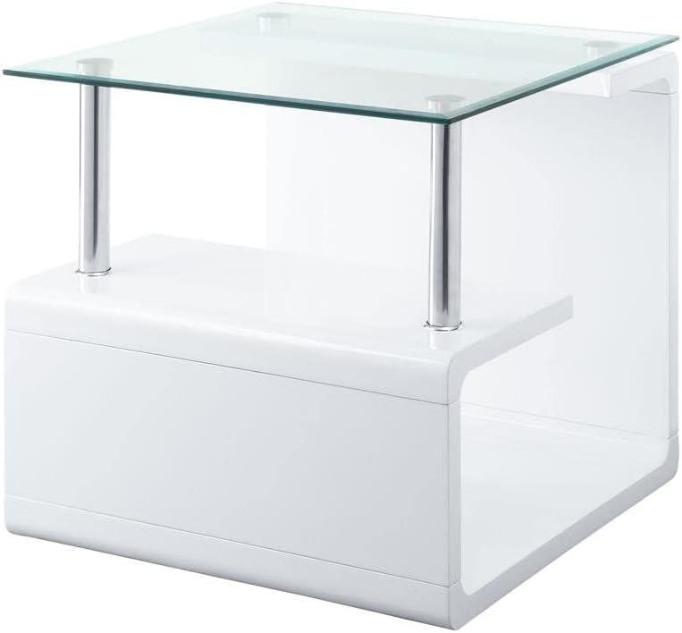 24" Nevaeh High Gloss Finish Accent Table Clear Glass/White - Acme Furniture