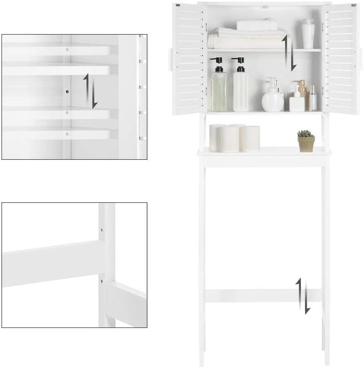 Over-The-Toilet Storage Bathroom Cabinet with Adjustable Inside Shelf and Bottom Stabilizer Bar White