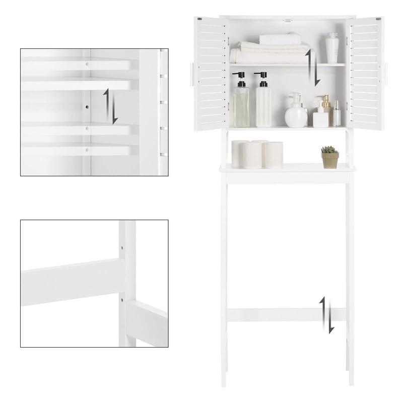 Over-The-Toilet Storage Bathroom Cabinet with Adjustable Inside Shelf and Bottom Stabilizer Bar White