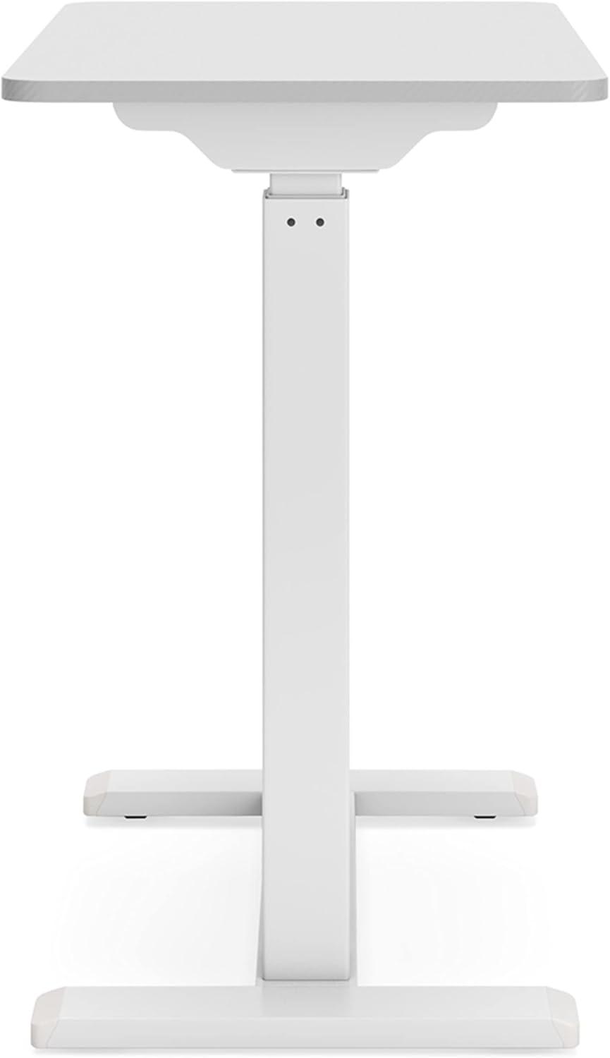 Adjustable Height White Wood Side Desk with Power Outlet