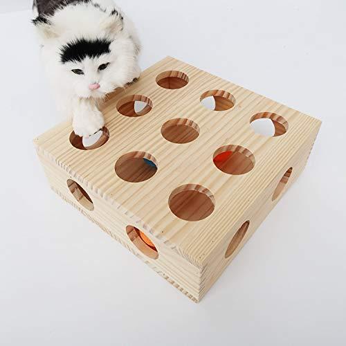 Hypeety Interactive Cat Toy Puzzle Box Wooden Treat Maze Scratcher Peek Play Toy Box Fun Interactive Cat Toy Fun Hide and Seek Agility Toys