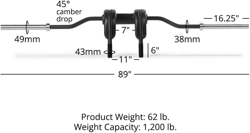 Titan Fitness Marrs-Bar, Rackable Safety Squat Cambered Barbell with 6" Drop, Rated 1,200 LB, High-Density Foam Shoulder and Arm Pads, 43mm Easy-Grip Hand Grips, Ribbed Olympic Weight Sleeves