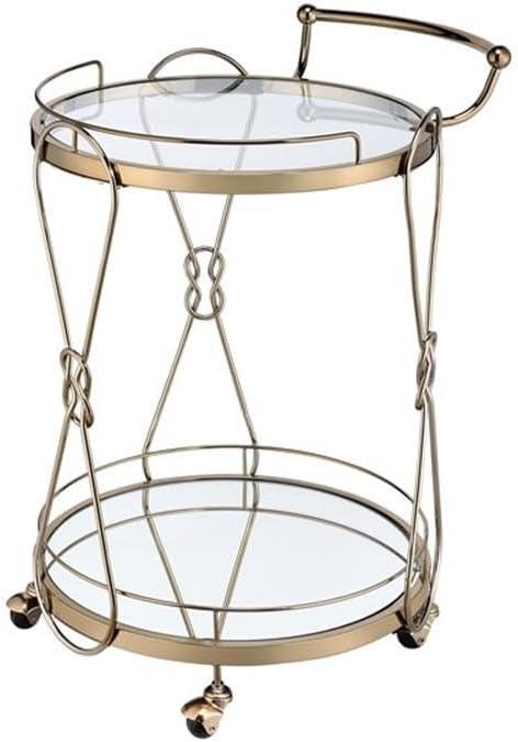 25" Zekera Serving Cart Champagne with Glass Shelves & Metal Wheels - Acme Furniture