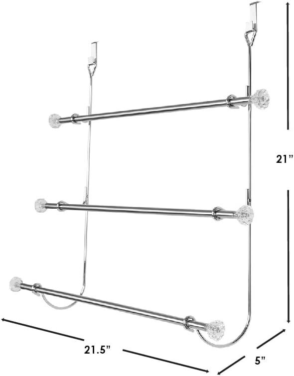 Chrome Over-the-Door 3-Tier Towel Rack with Crystal Accents