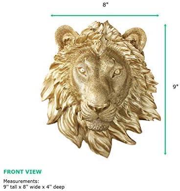 WALL CHARMERS Mini Gold Faux Lion Head Wall Hanging - 9 inch Faux Taxidermy Animal Head Wall Decor - Handmade Farmhouse Décor
