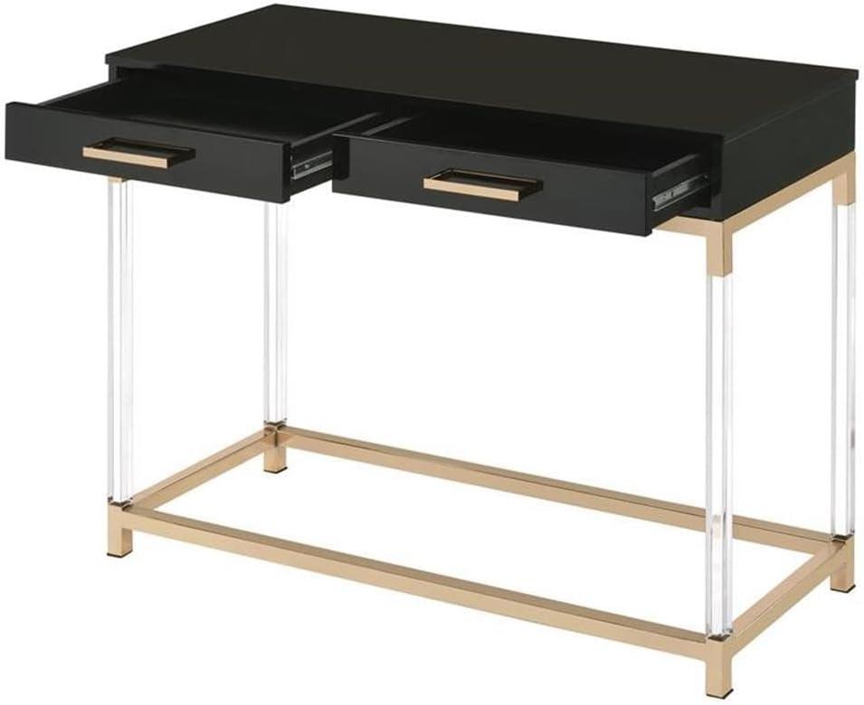 ACME Adiel 2 Drawers Wooden Console Table with Metal Base in Black and Gold