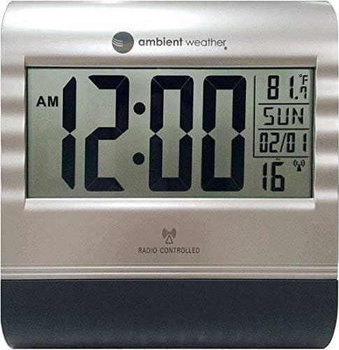 Ambient Weather RC-9362 Silver Atomic Digital Wall Clock with Temperature
