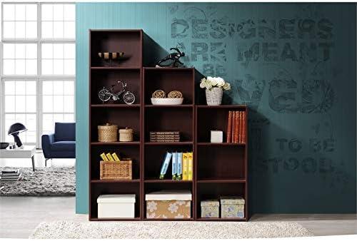 Hodedah HID23 High Quality 3 Shelf Home, Office, and School Organization Storage 35.67 Inch Tall Slim Bookcase Cabinets to Display Decor, Mahogany