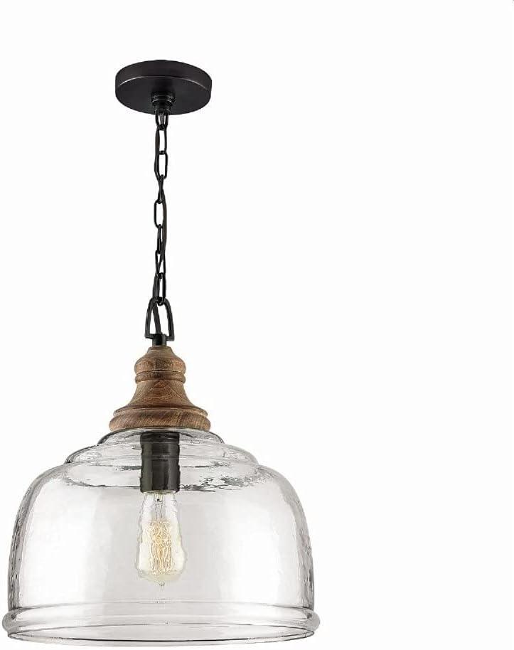 Capital Lighting 330318YG Julian Coastal Style Clear Organic Rippled Glass Dome Pendant, 1-Light 100 Watt, 16"H x 14"W, Grey Wash/Iron Silk