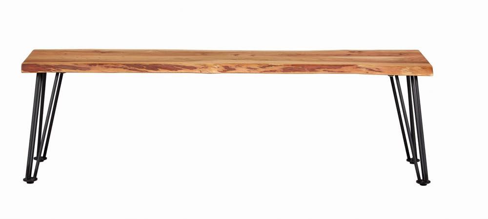 Sherman Rustic Industrial Natural Acacia Dining Bench with Gunmetal Hairpin Legs