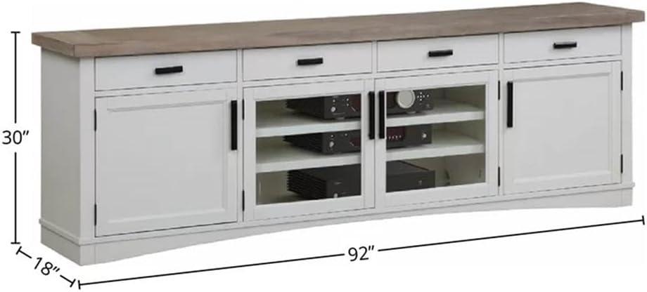 White and Beige 92" Transitional Wood TV Console