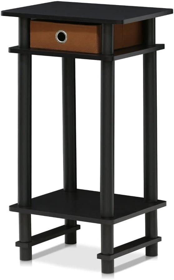 Espresso Wood and Metal Square End Table with Storage