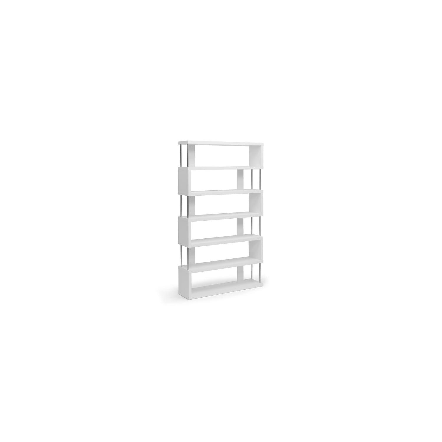 75.5" Barnes Six Shelf Modern Bookshelf White - Baxton Studio: Farmhouse Style, Wood Composite, 6-Tier Storage