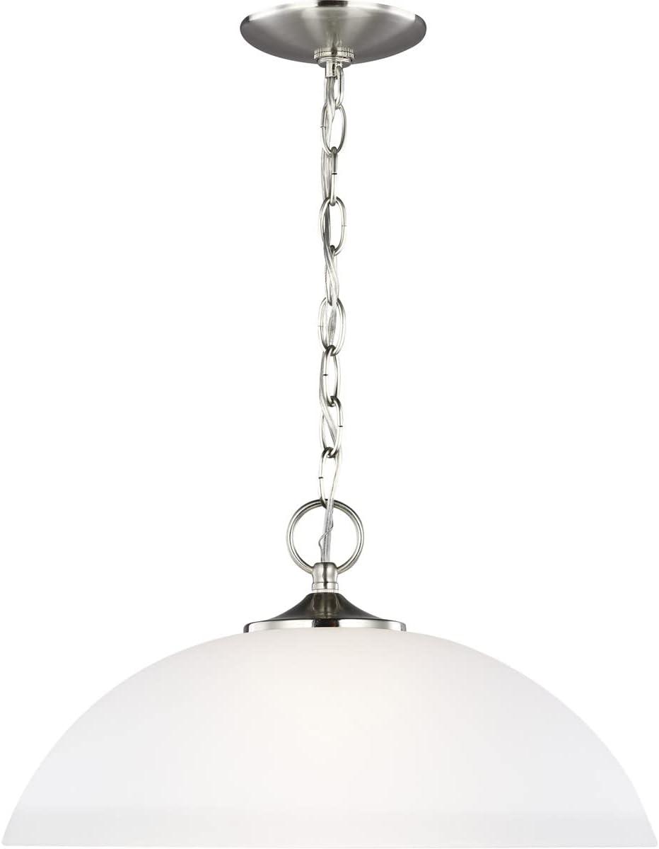 Clark Contemporary Brushed Nickel Bowl Pendant with Satin Etched Glass