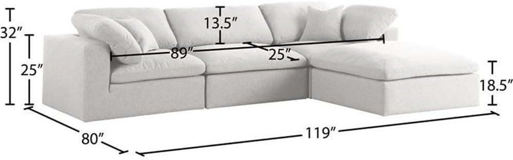 Meridian Furniture Serene Cream Durable Linen Fabric Modular Sectional